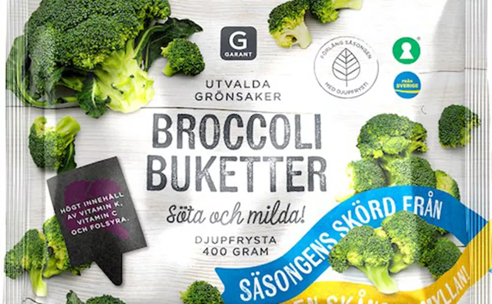 Garant broccolibuketter märkta med Nyckelhålet och Från Sverige